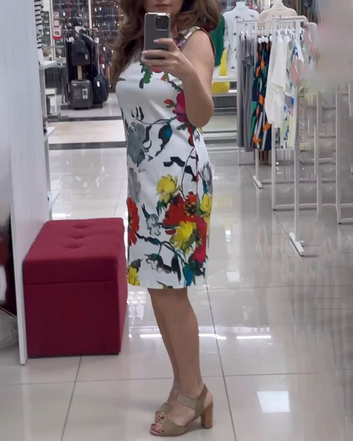Robe élégante sans manches à imprimé floral