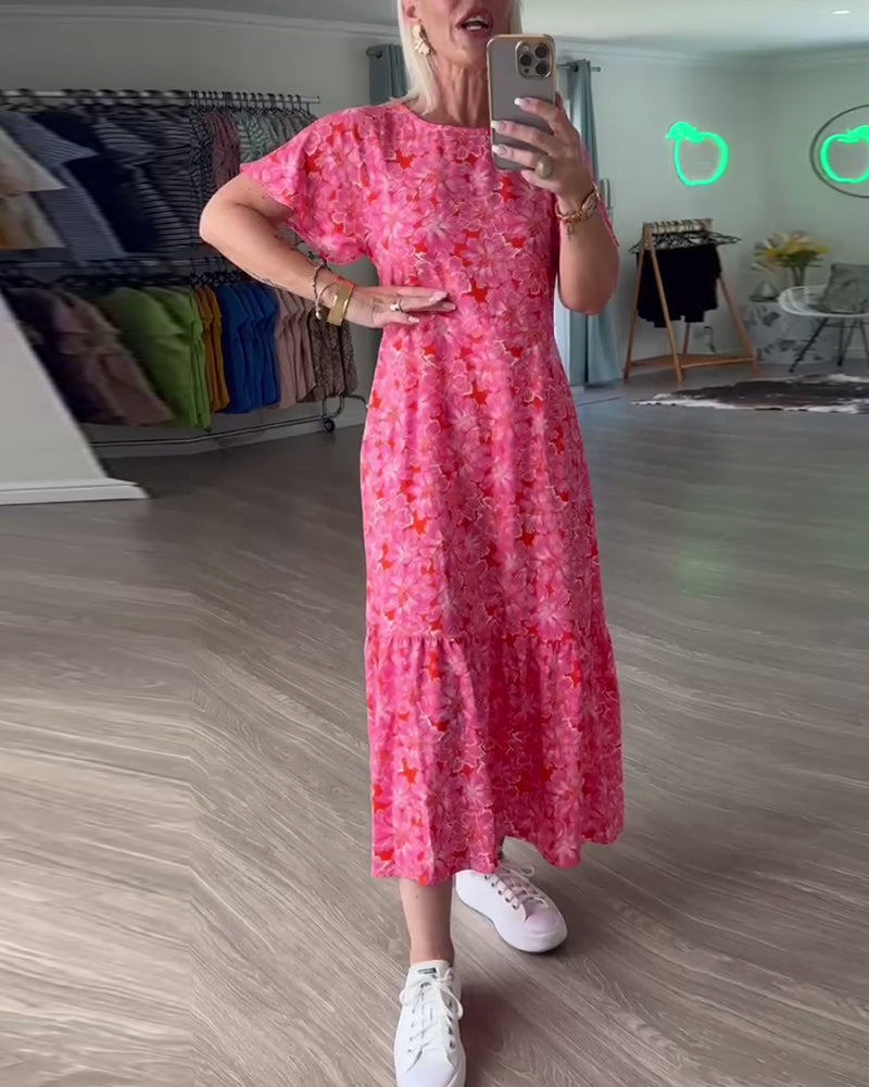 Robe Manches Courtes Bouffantes Fleurie