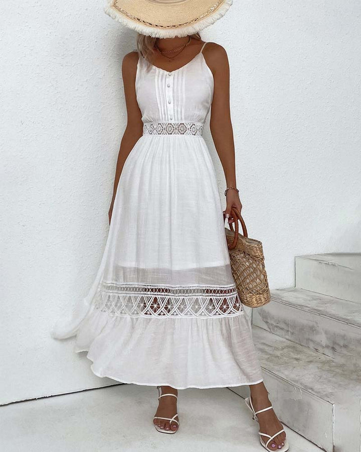 Robe à bretelles en dentelle élégante de couleur unie