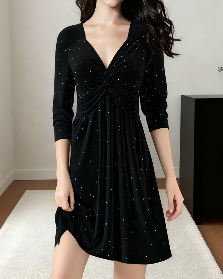 Robe Élégante Pois Col V Décolleté