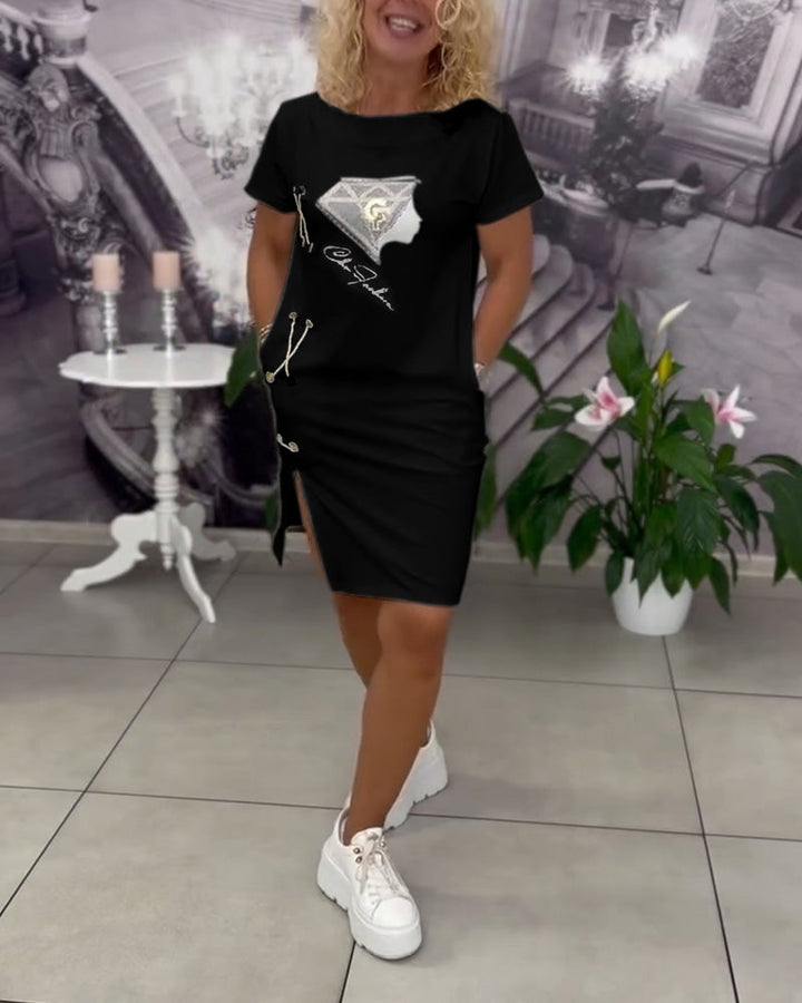 Robe Imprimée Cintrée Fendue