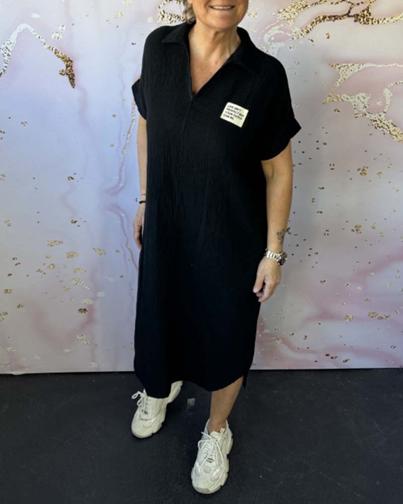 Robe Col En V Plissée Couleur Unie Longue