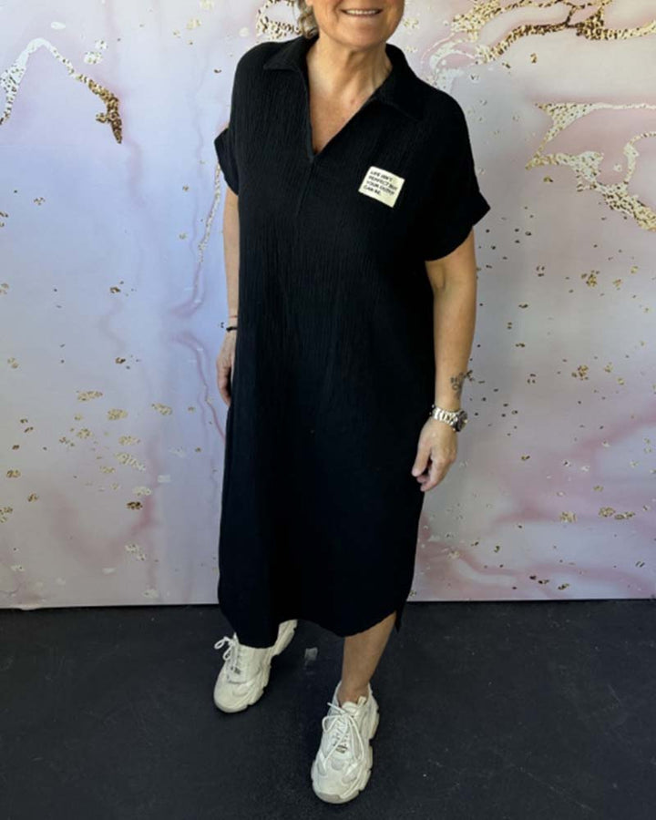 Robe Col En V Plissée Couleur Unie Longue