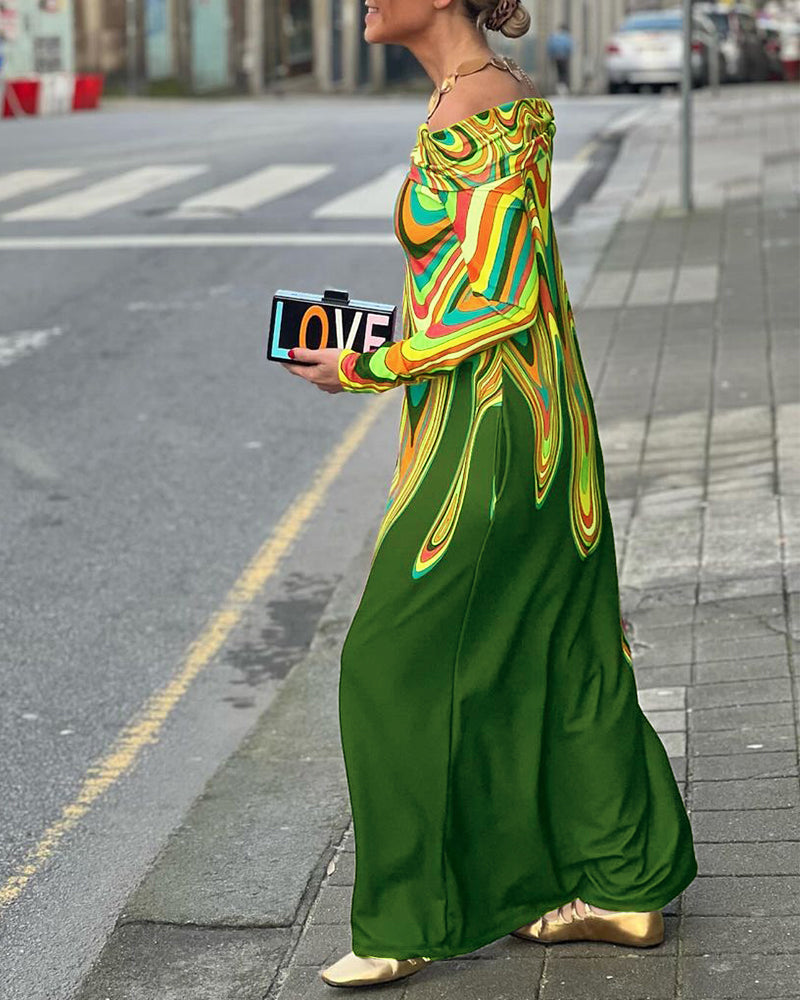 Robe longue élégante à manches longues et épaules dénudées