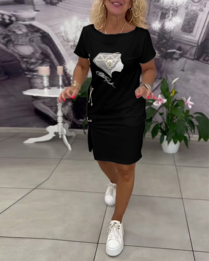 Robe Imprimée Cintrée Fendue