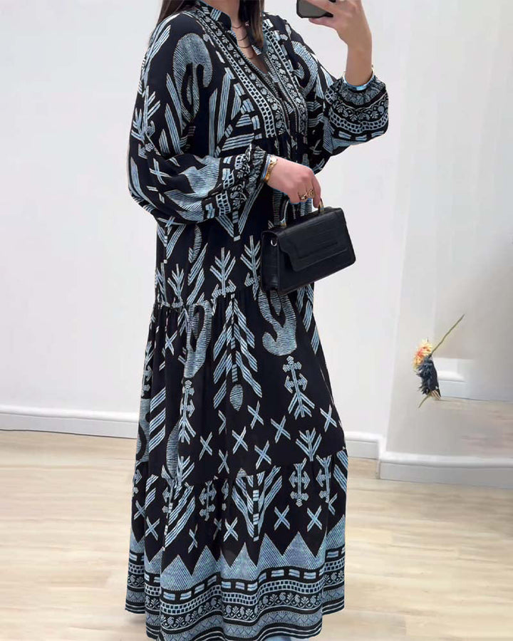 Robe imprimée à manches longues et col V