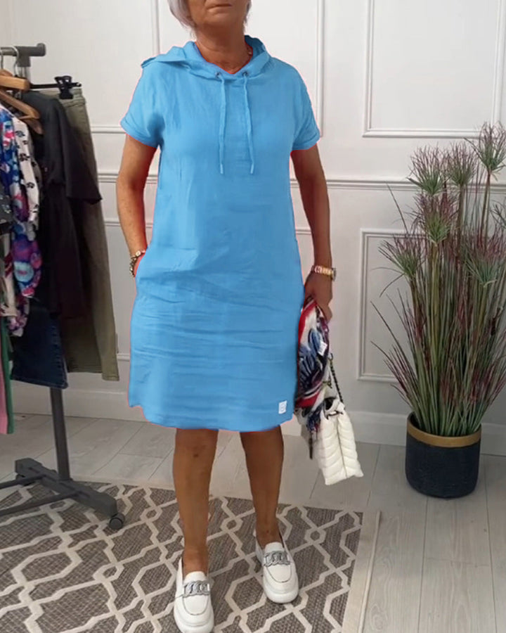 Robe décontractée à capuche et manches courtes