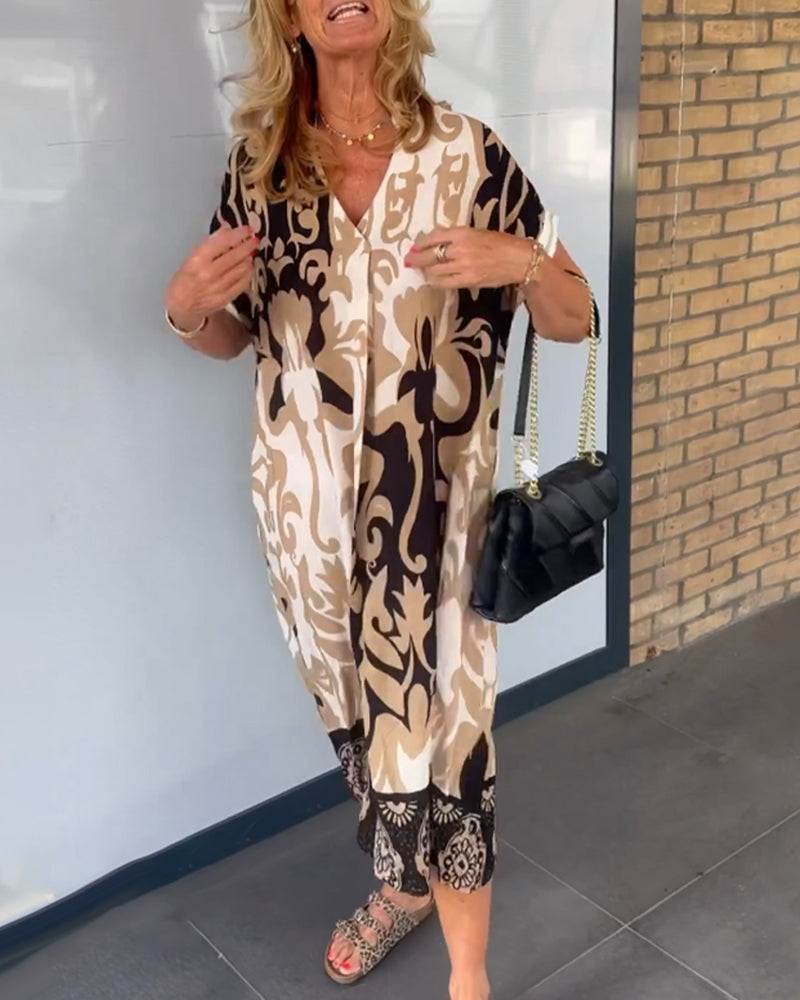 Robe à imprimé géométrique et col en V