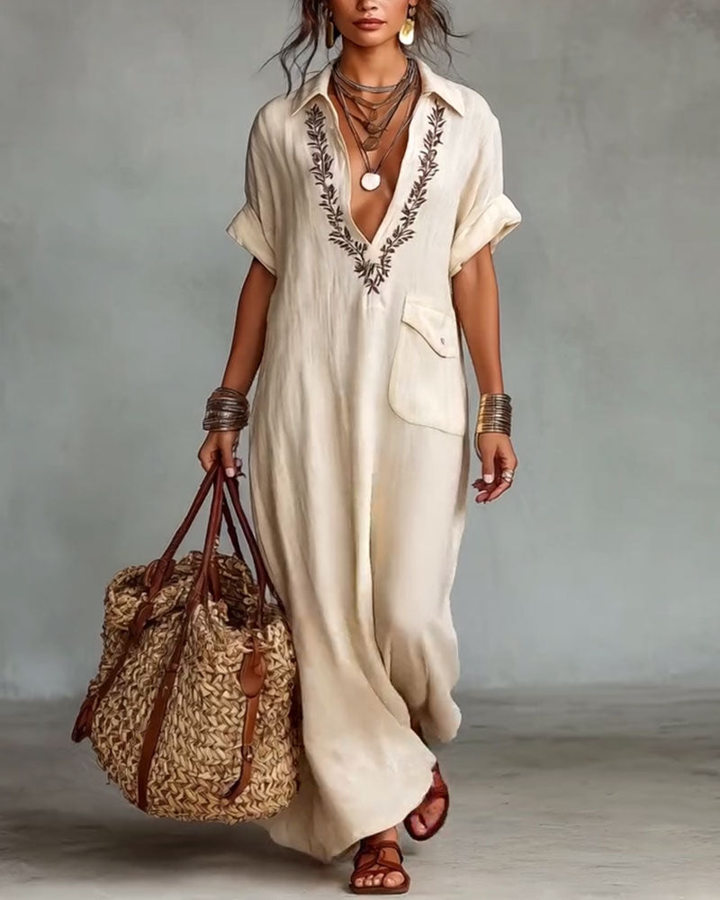 Robe Profond Col V Imprimé Décontracté Maxi