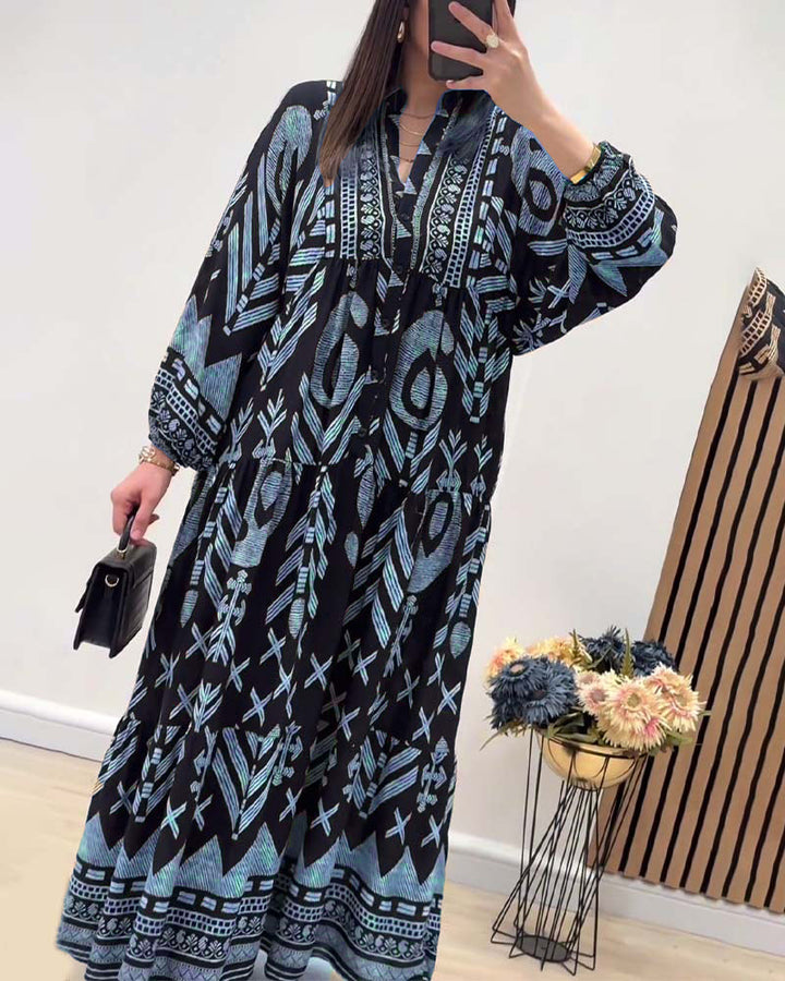 Robe imprimée à manches longues et col V