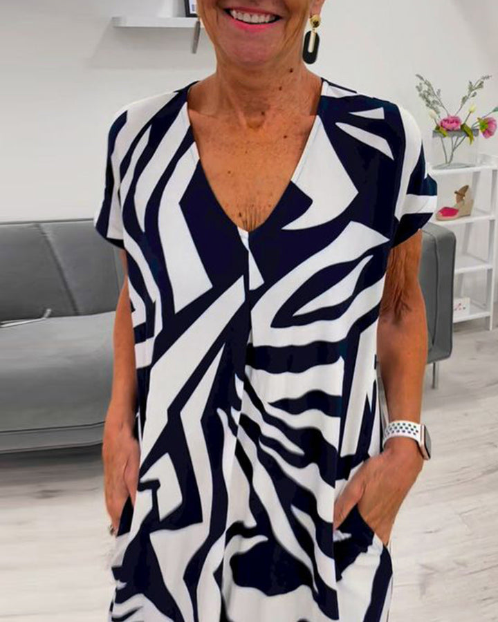 Robe imprimée à manches courtes et col V