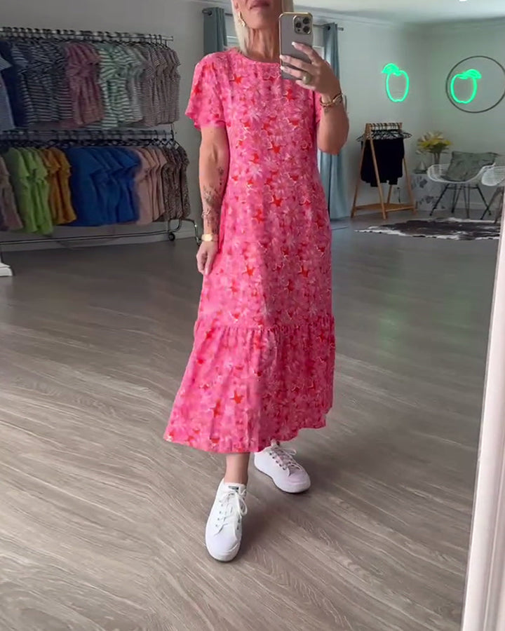 Robe Manches Courtes Bouffantes Fleurie