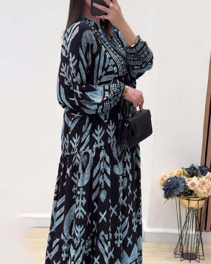 Robe imprimée à manches longues et col V