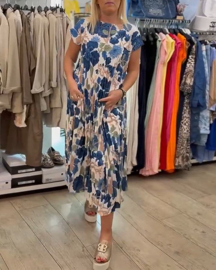 Robe Col Rond Imprimé Floral Élégante