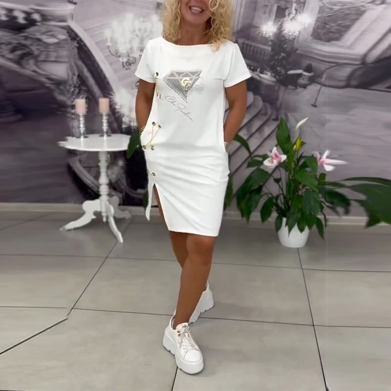 Robe Imprimée Cintrée Fendue