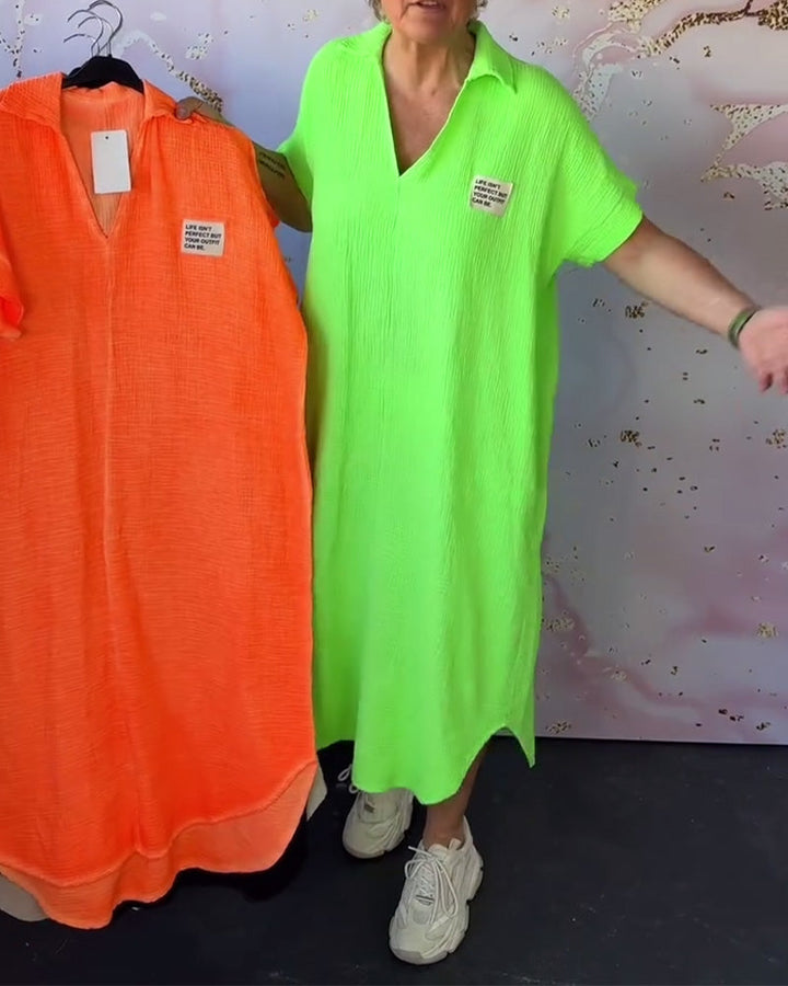 Robe Col En V Plissée Couleur Unie Longue