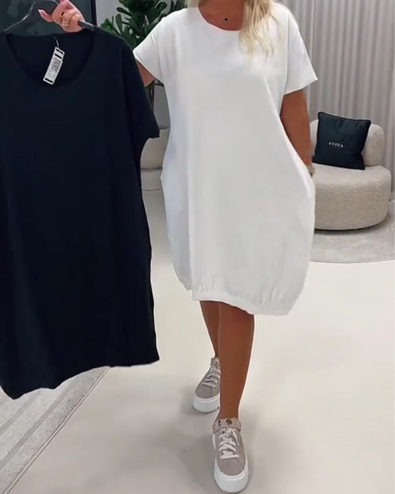Robe Manches Courtes Encolure Ronde Loose-Fit