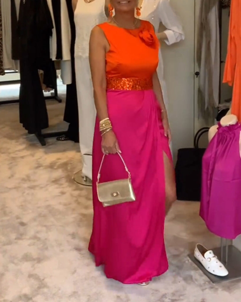 Robe décontractée fendue sans manches