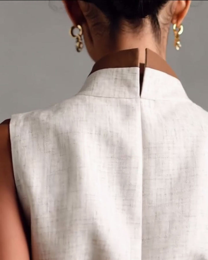 Robe Contraste Couleur Sans Manches Maxi