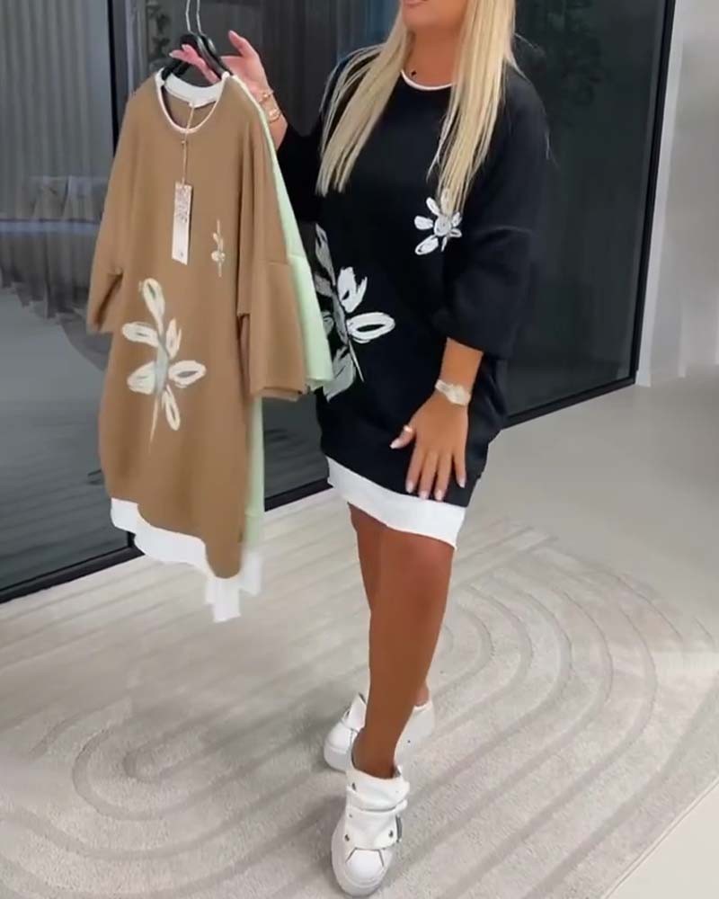 Robe Sweatshirt Col Rond Imprimé Patchwork