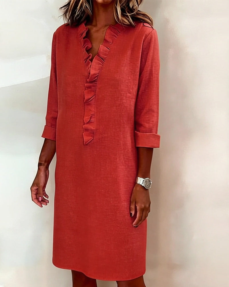 Robe À Volants Col V Unie