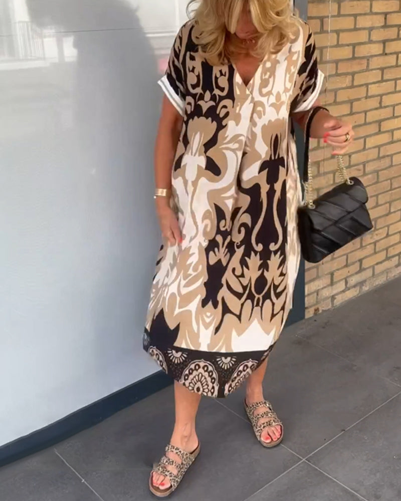 Robe à imprimé géométrique et col en V