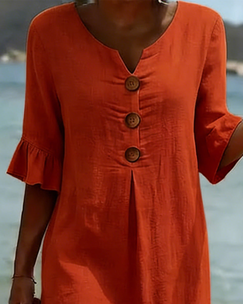 Robe Bouton Manche Volanté 100% Coton