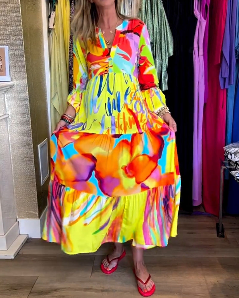 Robe imprimée à manches évasées