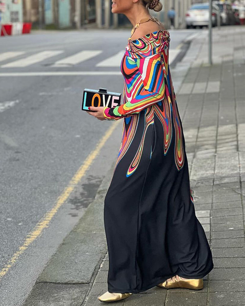 Robe longue élégante à manches longues et épaules dénudées