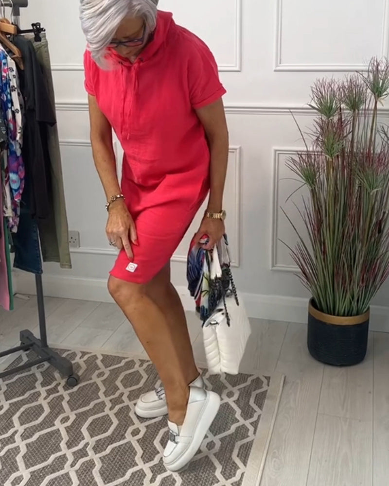 Robe décontractée à capuche et manches courtes