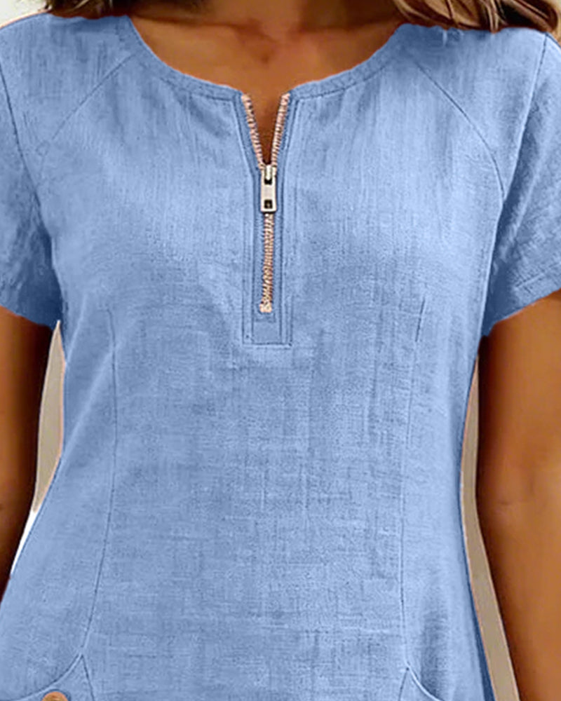 Robe Fermeture Éclair Poche Coton Lin