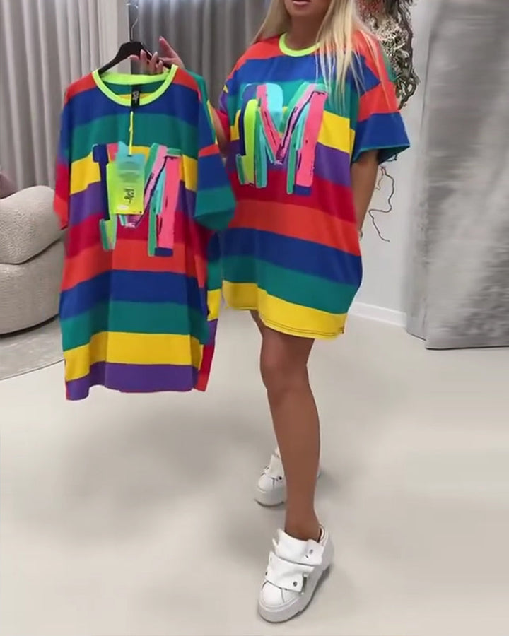 Robe Arc-en-Ciel Rayé Lettre