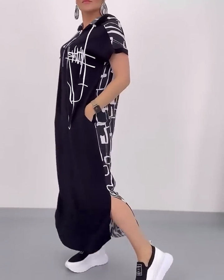 Robe Fermeture Éclair Mi-longue Lâche Contrastée