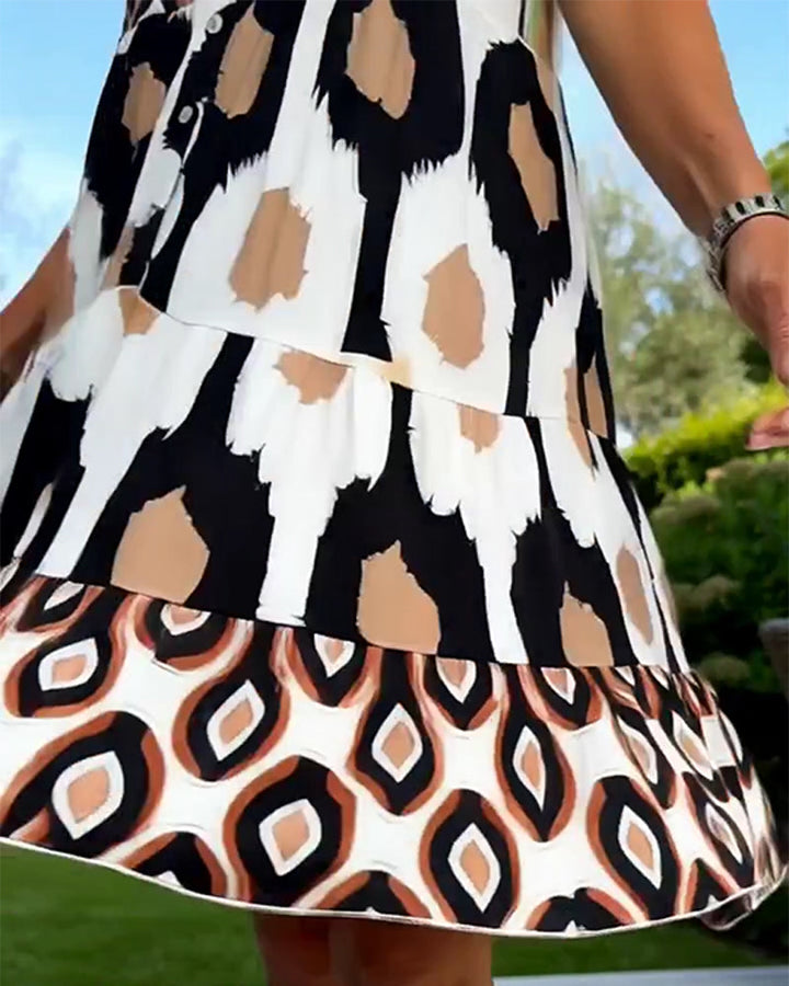 Robe Sans Manches Col V Imprimé Géométrique