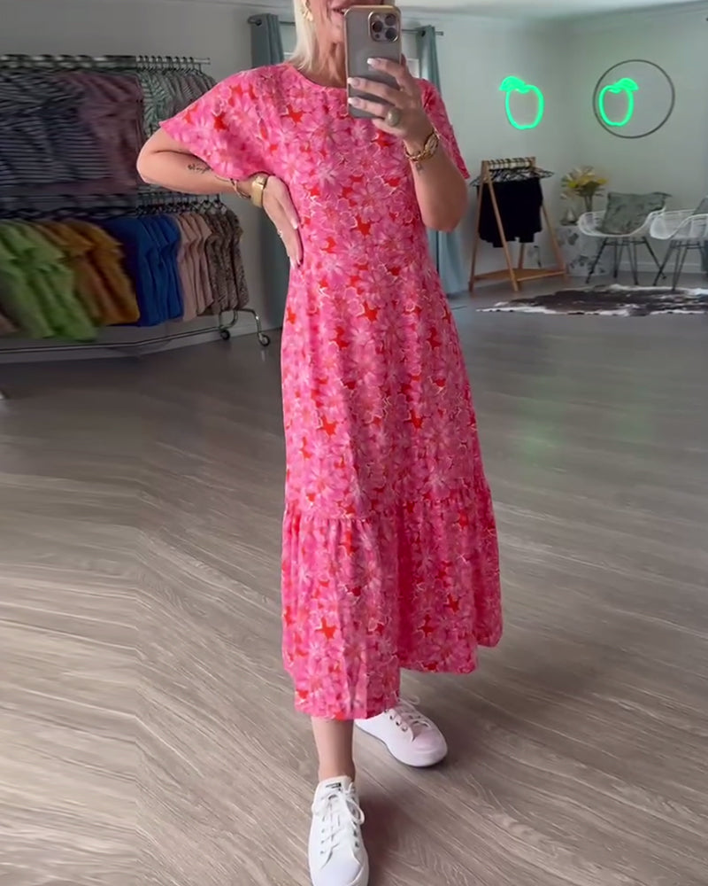 Robe Manches Courtes Bouffantes Fleurie