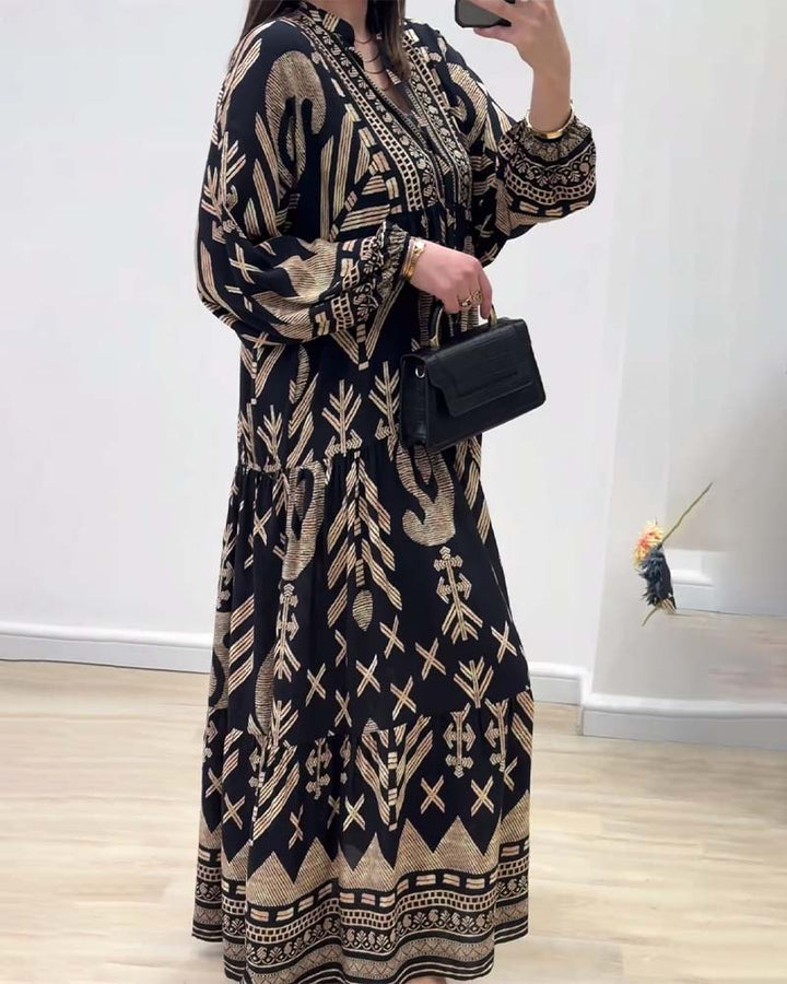 Robe imprimée à manches longues et col V