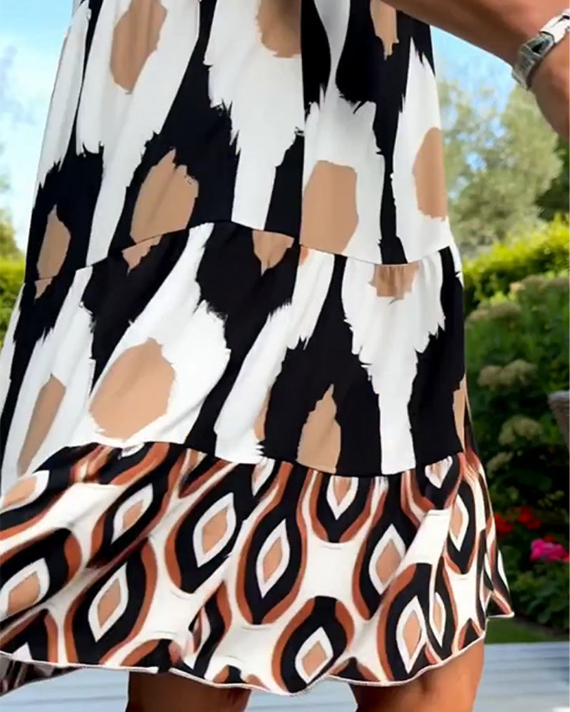 Robe Sans Manches Col V Imprimé Géométrique