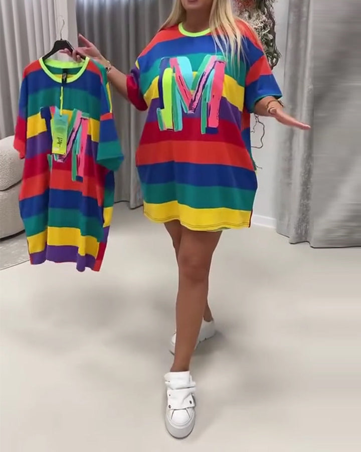 Robe Arc-en-Ciel Rayé Lettre