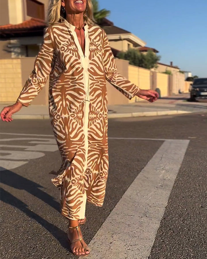 Robe imprimée boutonnée à manches longues