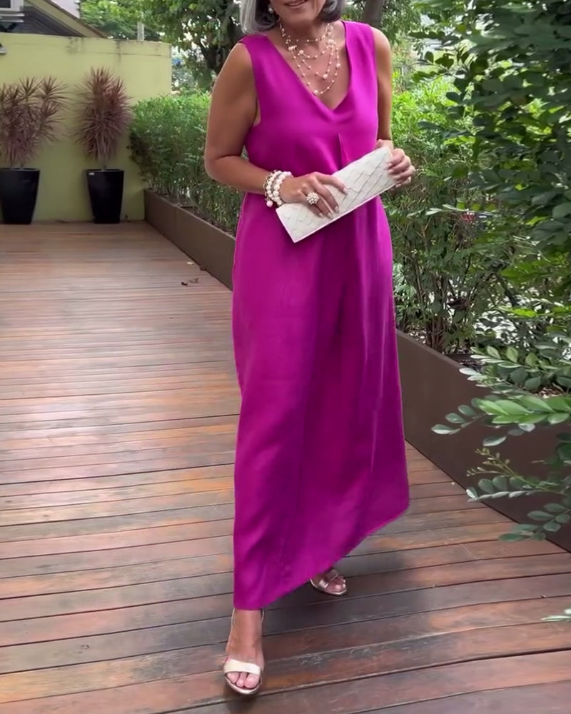 Robe En V Sans Manches Décontractée Longue
