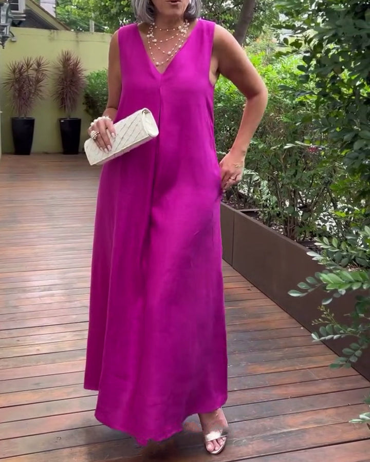 Robe En V Sans Manches Décontractée Longue