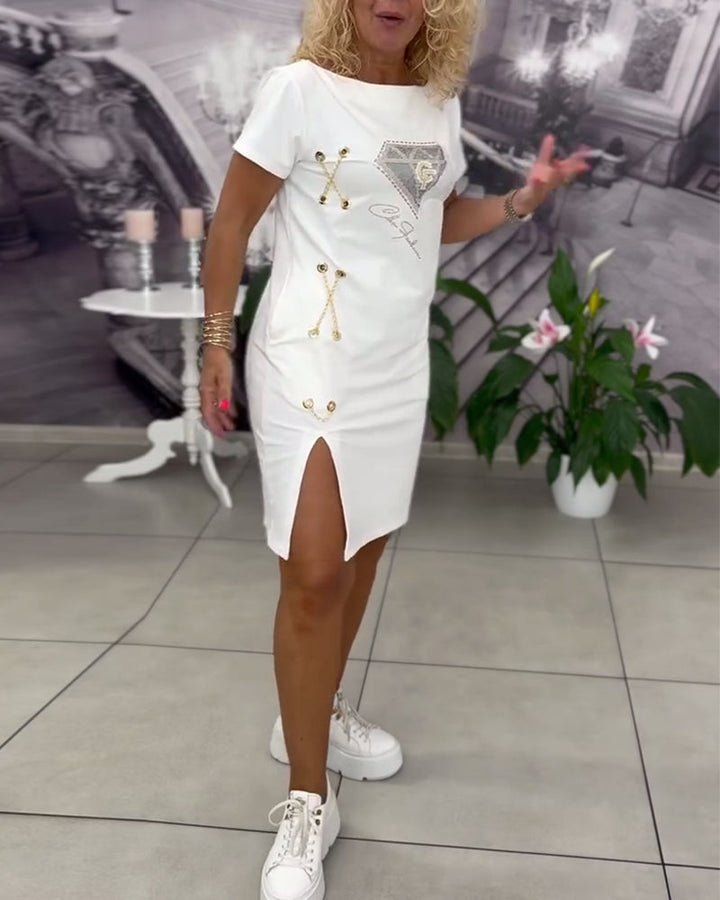 Robe Imprimée Cintrée Fendue