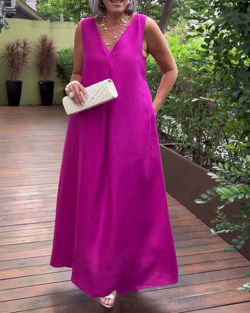 Robe En V Sans Manches Décontractée Longue