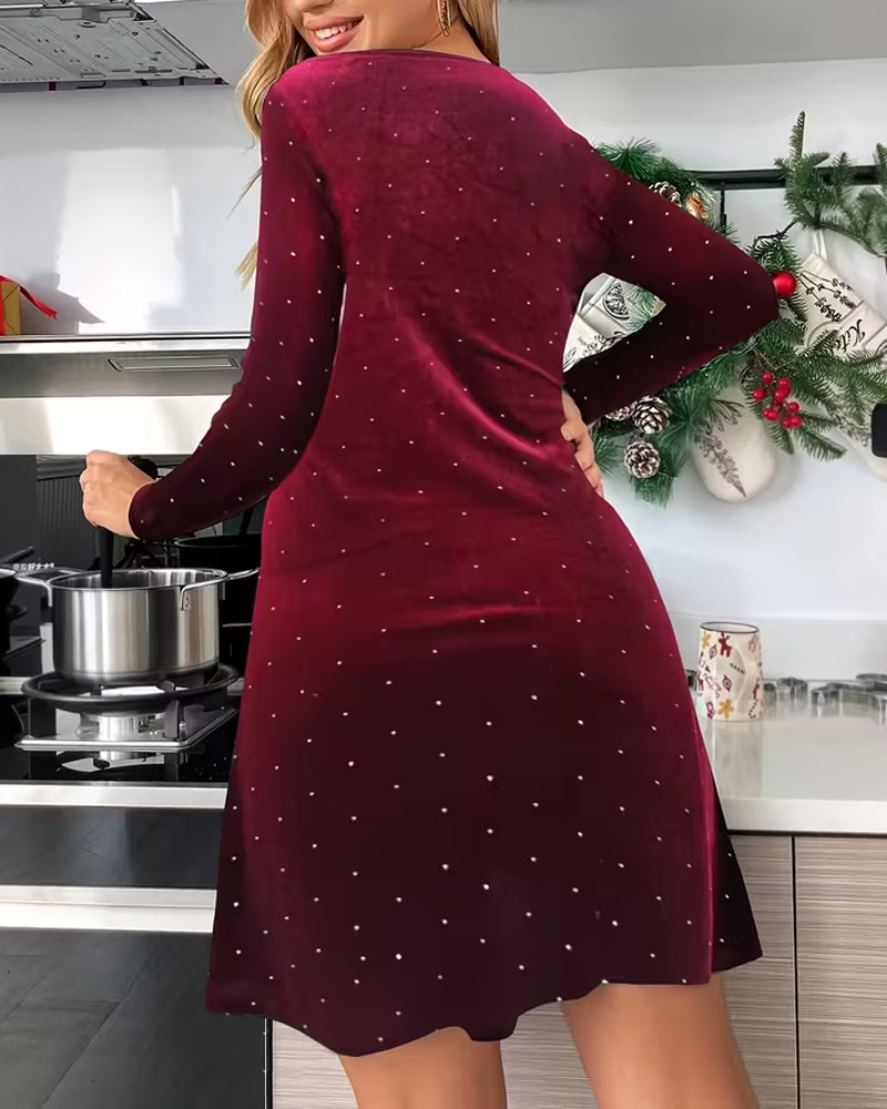 Robe Élégante Pois Col V Décolleté