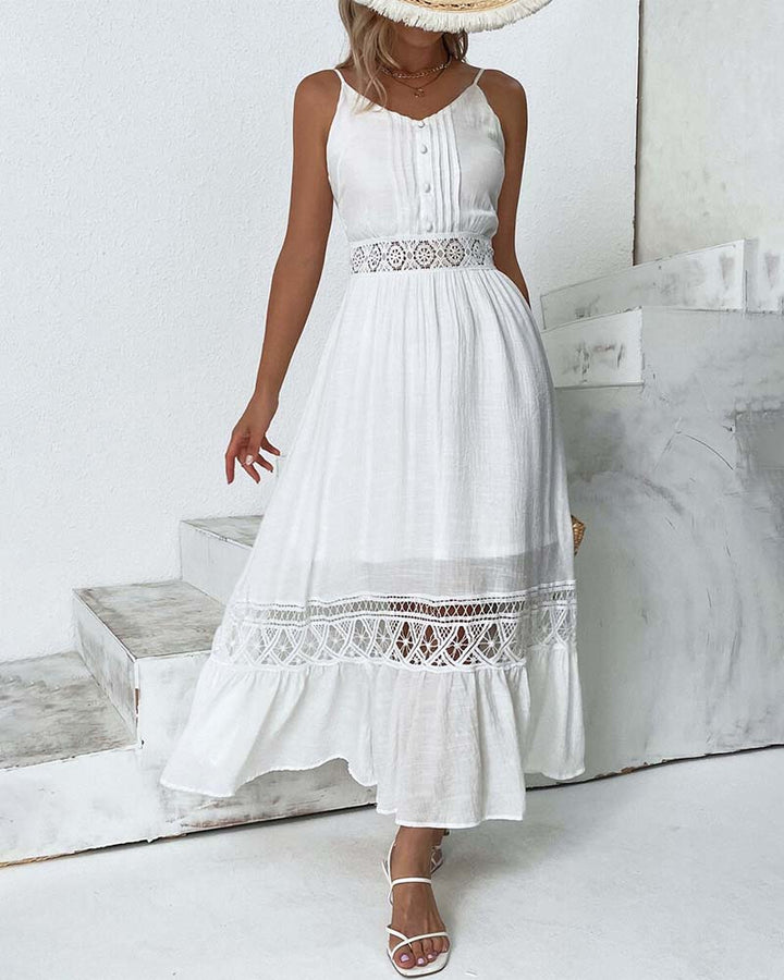 Robe à bretelles en dentelle élégante de couleur unie